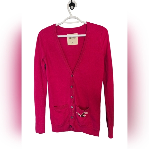 Hollister Pink Cardigan Sweater Y2K Spring Lightweight Layering Size M Girlie - Picture 1 of 7